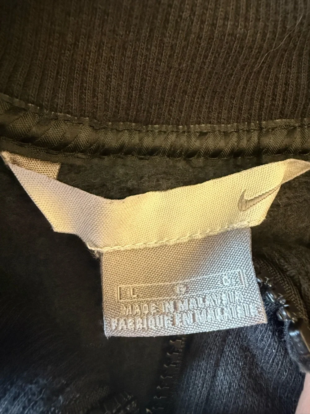 VTG‎ Nike Jacket Mens Large Black Fleece Lined Full Zip Back Logo Athleisure Y2K